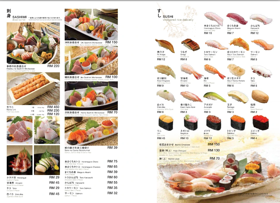 Rakuzen Sashimi & Sushi Prices
