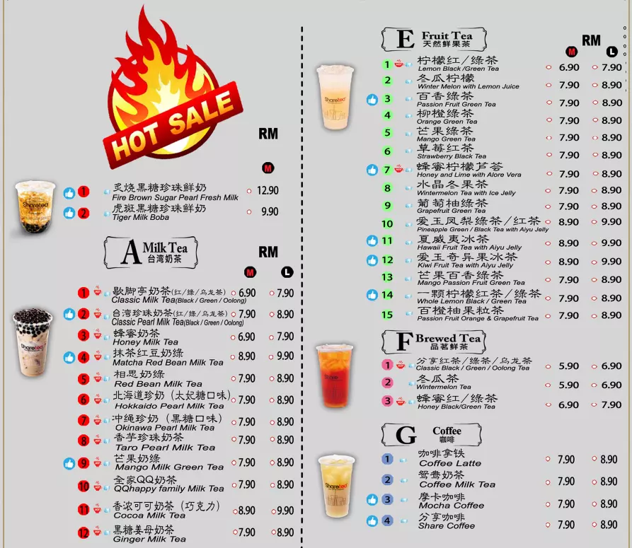 Sharetea Malaysia Menu