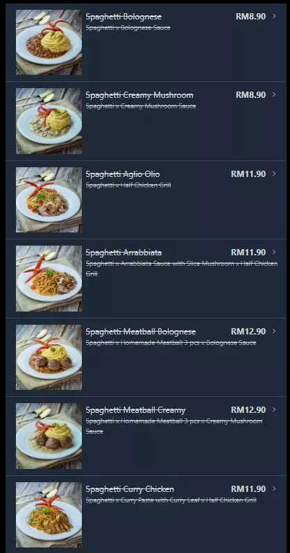 Soru Station Pasta Prices