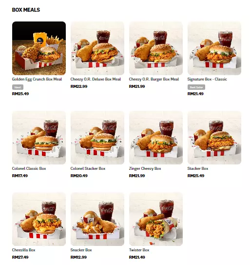 KFC Box Meals Prices