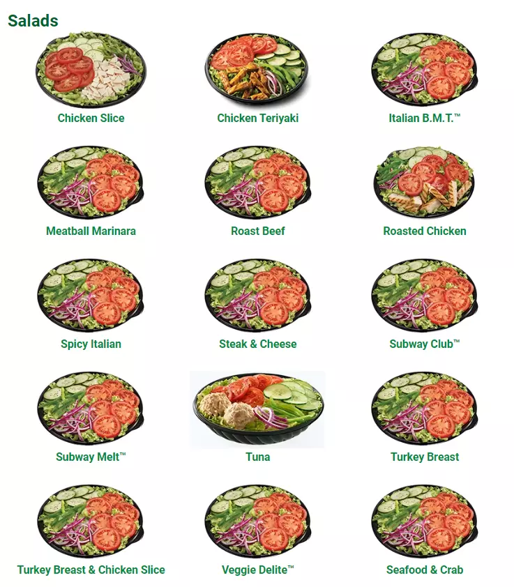 Menu Subway Salads