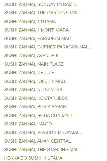 Sushi Zanmai Malaysia Outlets