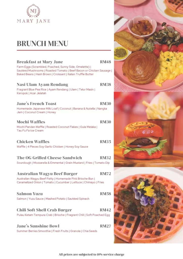 Mary jane Brunch menu