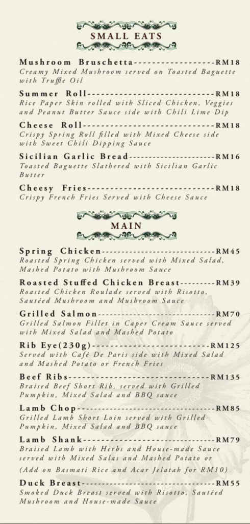 Menu The Ame soeur Mains & Small Eats