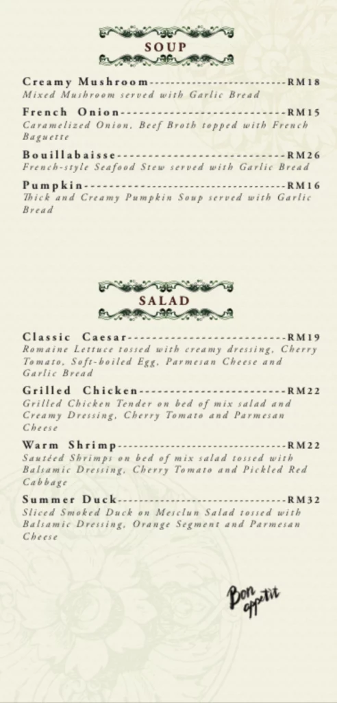 ame soeur menu soups and salads