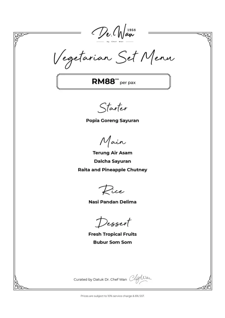 de.wan vegetarian set menu