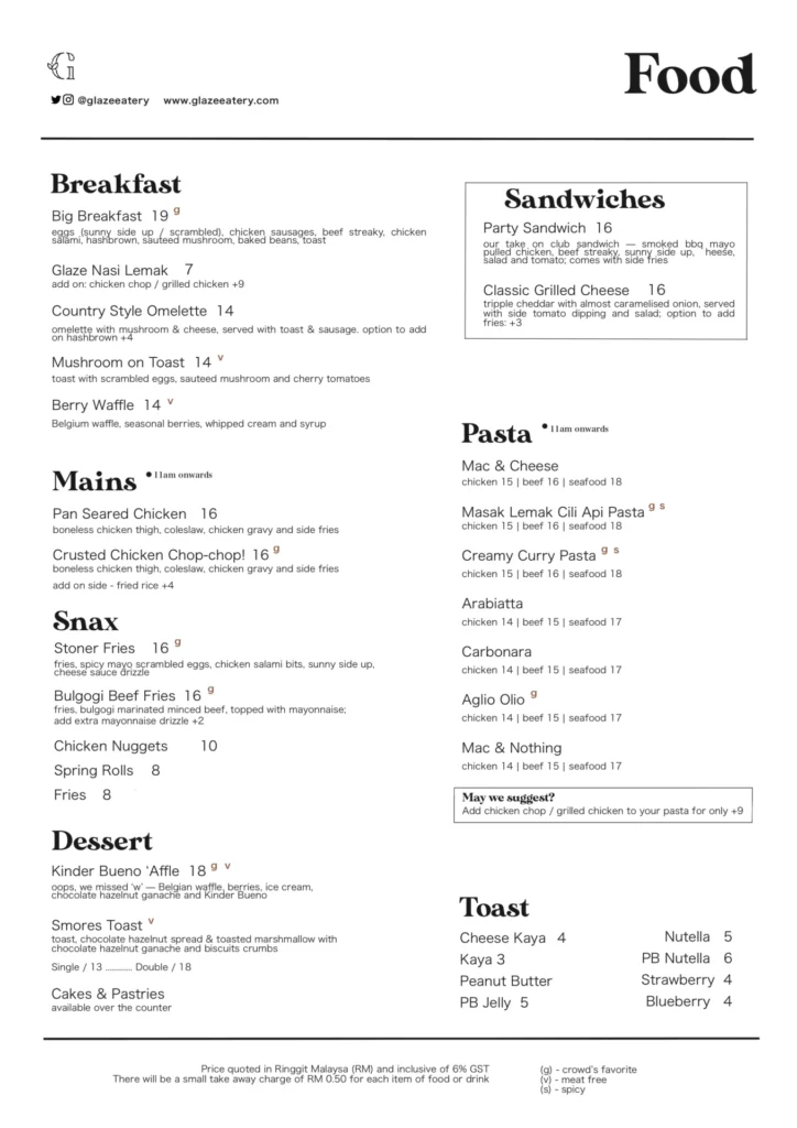 glaze eatery menu