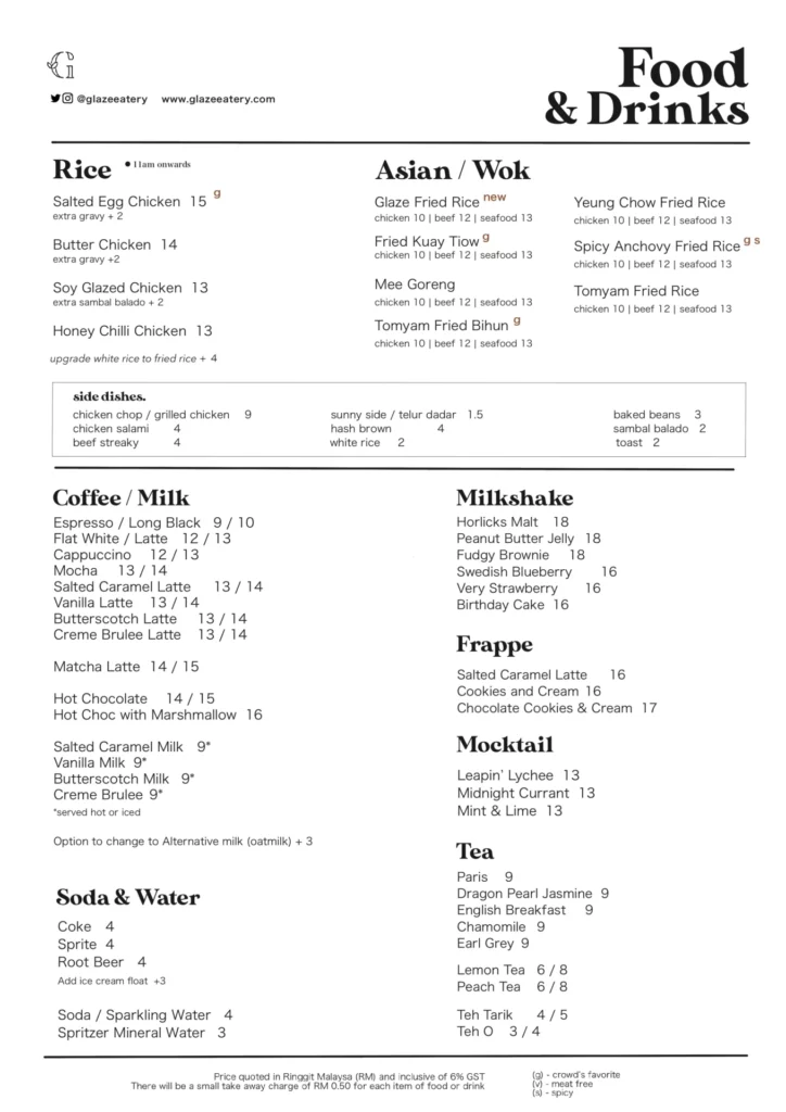 Menu Glaze Eatery