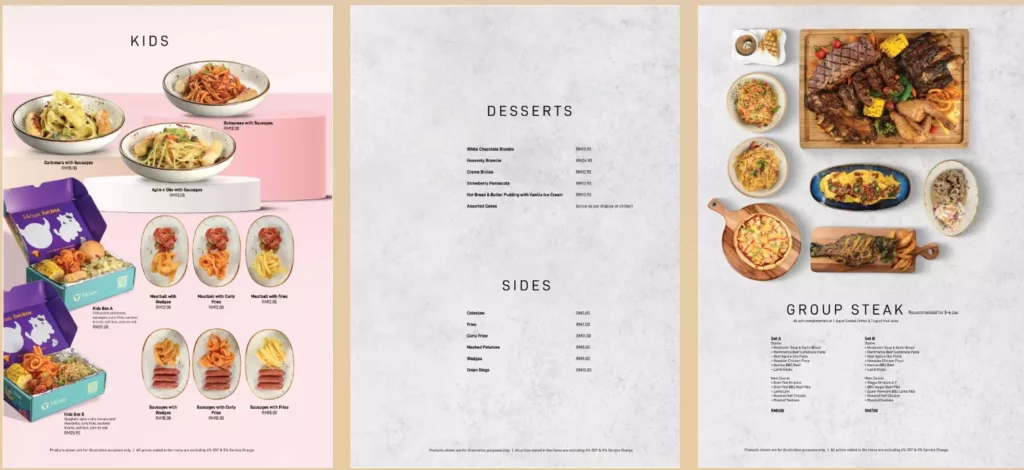 Me'nate sides Desserts Kids menu