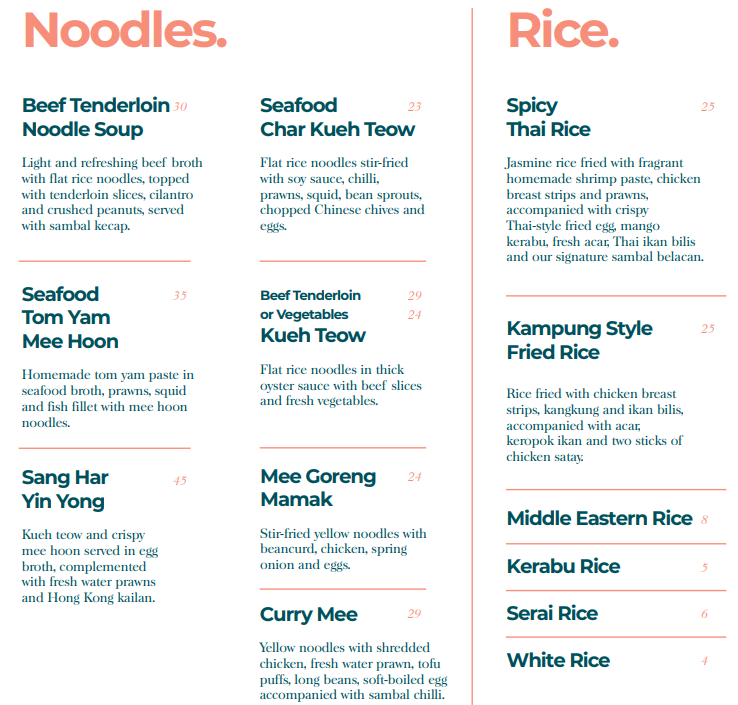Serai Noodles & Rice Menu