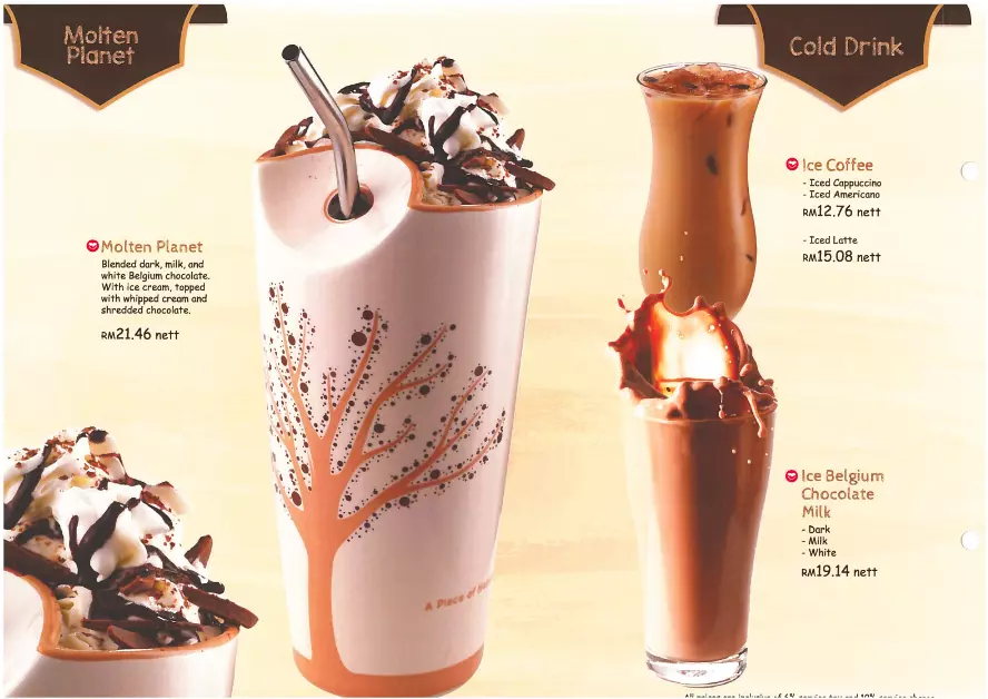 Molten chocolate cafe menu iced beverages