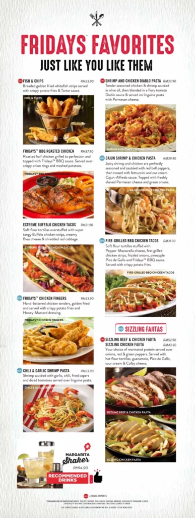 TGI Fridays Favorites & From The Grill Menu