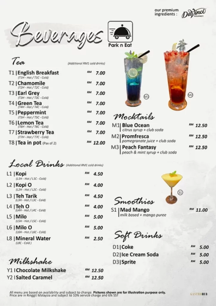 menu gastrohub beverages