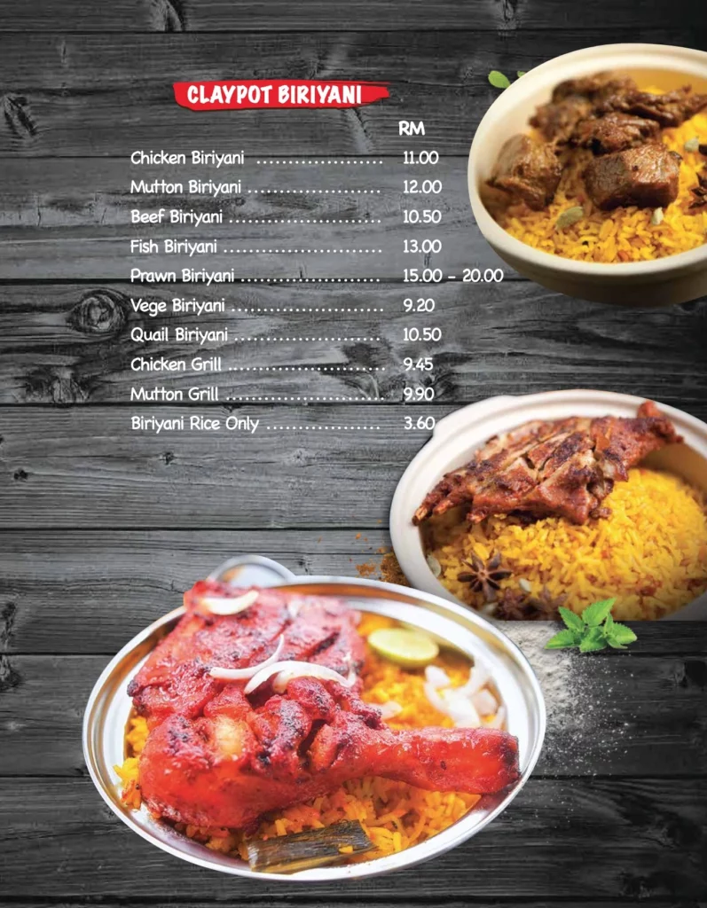 Restoran Kapitan Claypot biryani Menu