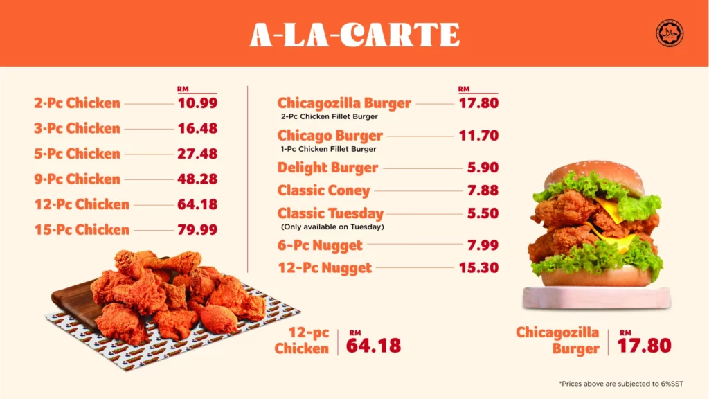 Chicago Chicken A La Carte Menu