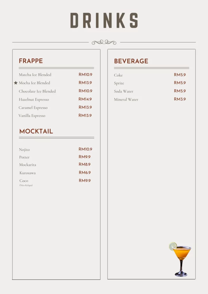 Jibril Beverages Menu