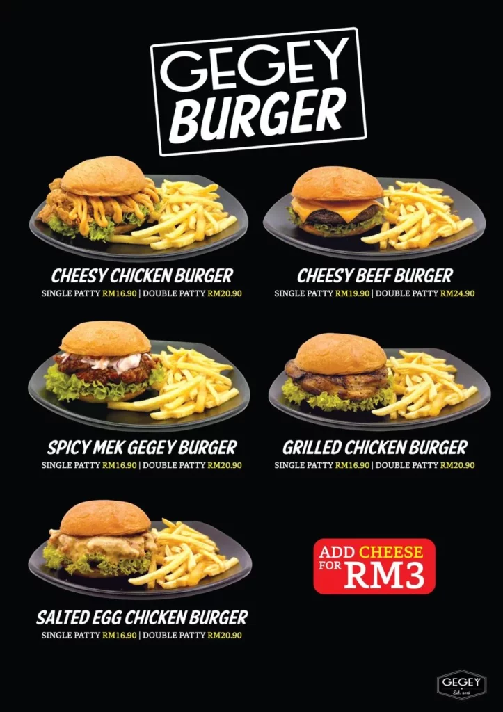 Gegey Burger Menu