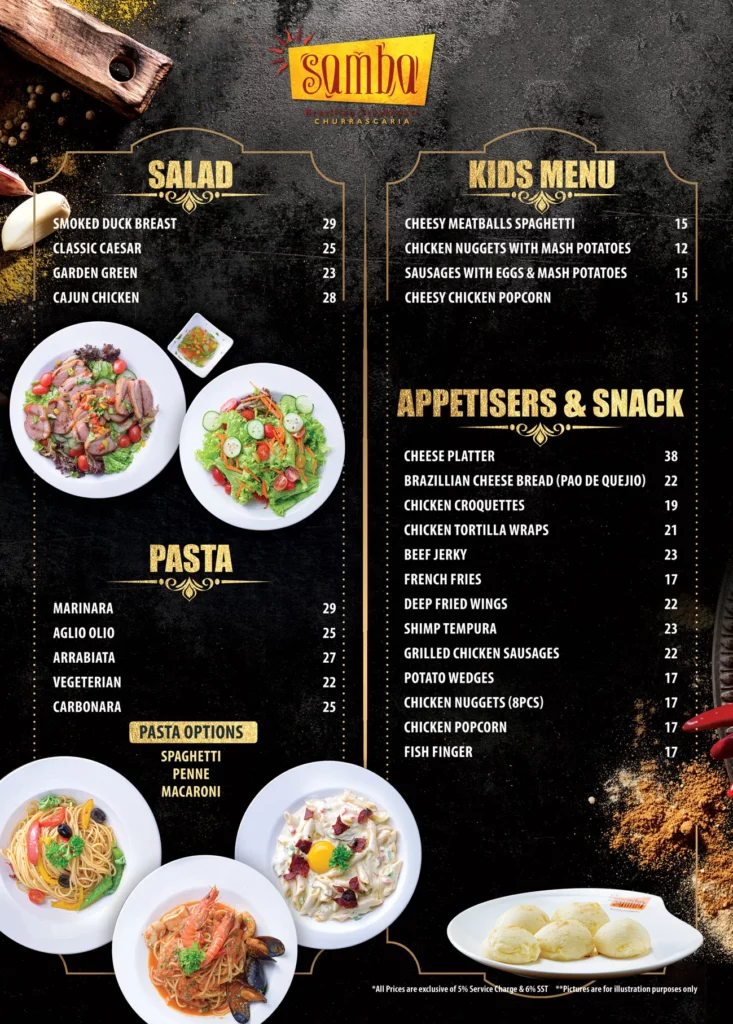 Samba menu Appetizers and snack