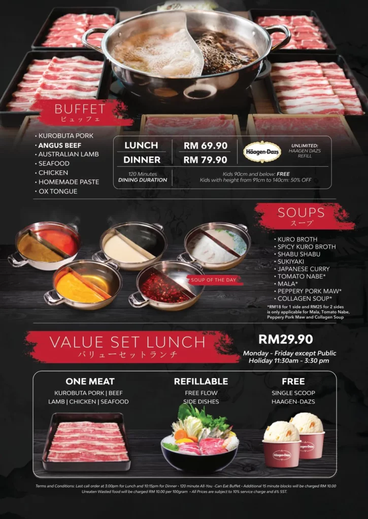 Kuro Steamboat Buffet Menu