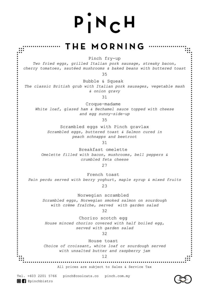 Pinch Breakfast & Brunch Menu