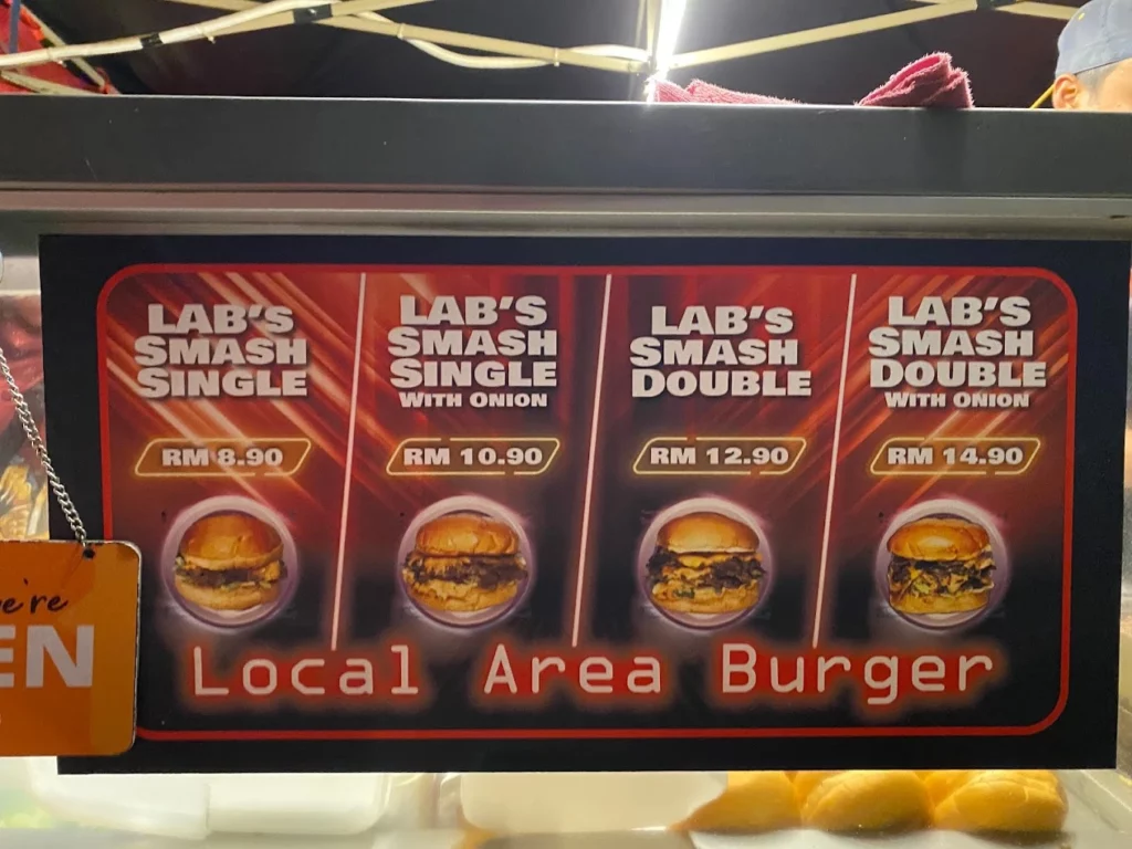 local area burger menu
